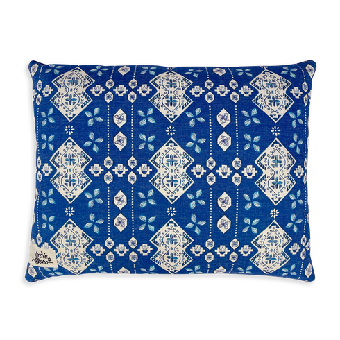 Indie Boho Noosa Nights Linen Blend Pet Bed, ocean blue side